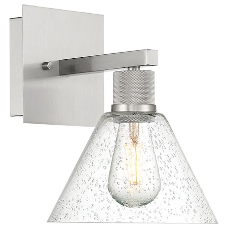 Access Lighting Port Nine Martini, Martini LED Wall Sconce, Brushed Steel Finish, Seeded Glass 63143LEDDLP-BS/SDG